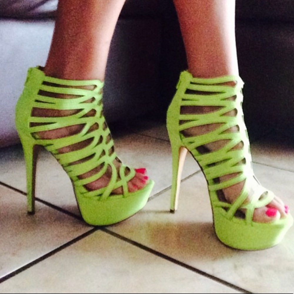 Lola Shoetique caged neon platforms